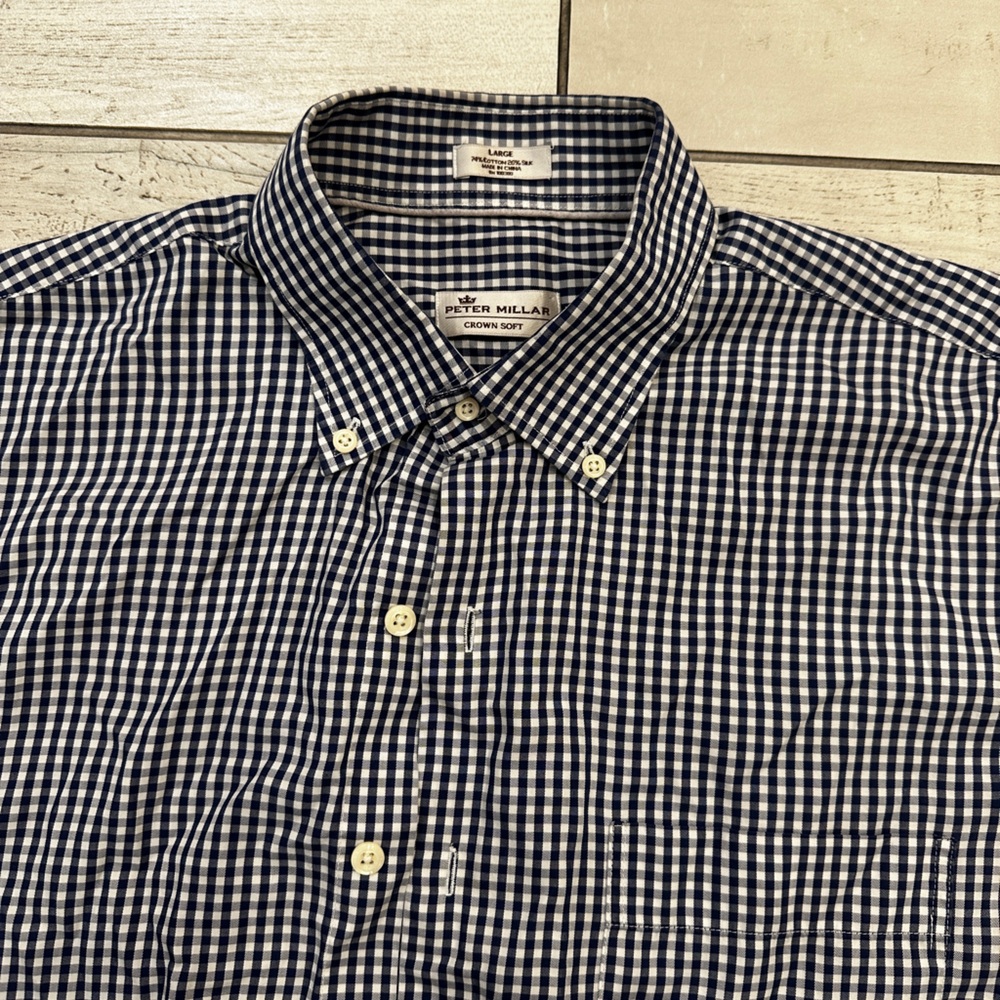 Peter Millar crown soft shirt silk cotton blend Navy and White L Men's